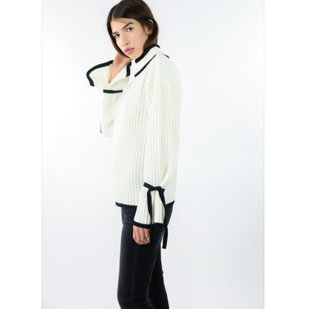 English Factory Tie Sleeve Black Piping Sweater